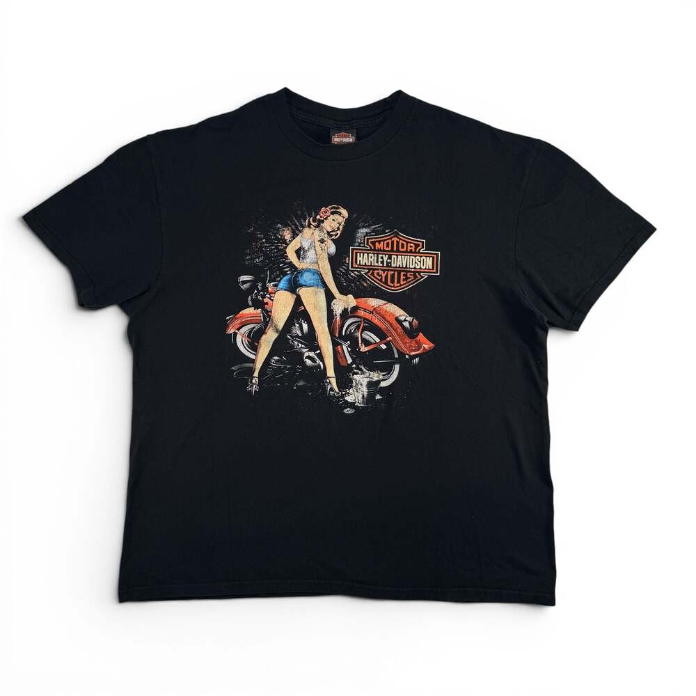 Harley-Davidson 2XL Abernathy's Union City TN Pinup Girl Motorcycle Wash T-Shirt